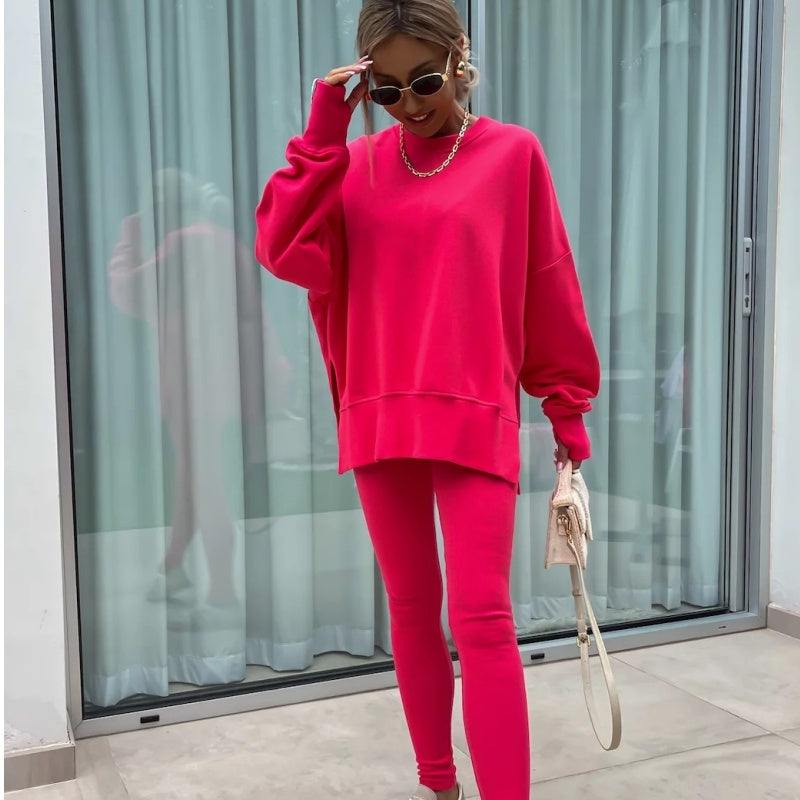 ✨Sportliches und stilvolles zweiteiliges Set - monochromes Langarm-Sweatshirt und Damen-Leggings