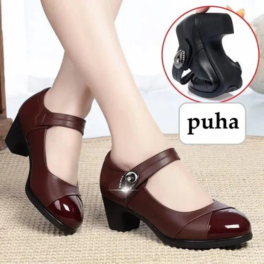 Orthopädische Schuhe aus Leder mit Rautenknopf und weicher Sohle für Damen 【Bequem, rutschfest】