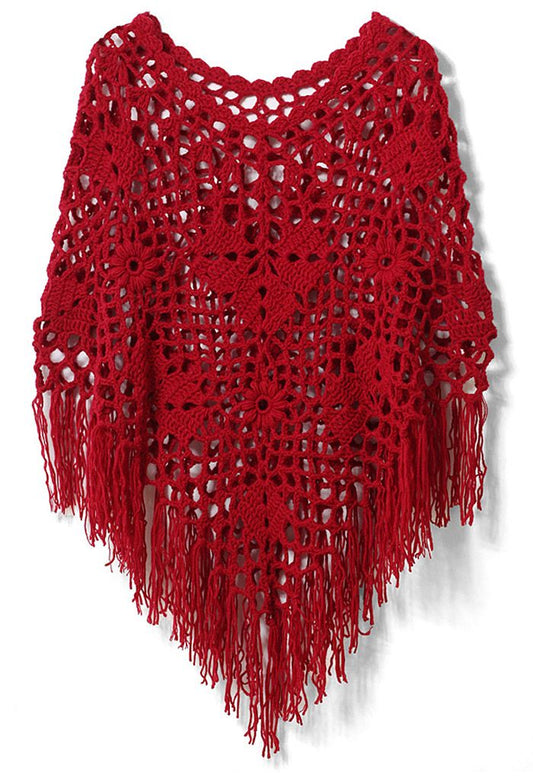 Feiner handgestrickter Poncho in Rot