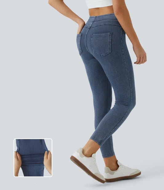 Jeans Jeggings aus elastischem Strick-Denim mit hohem Bund und Gesäßtaschen