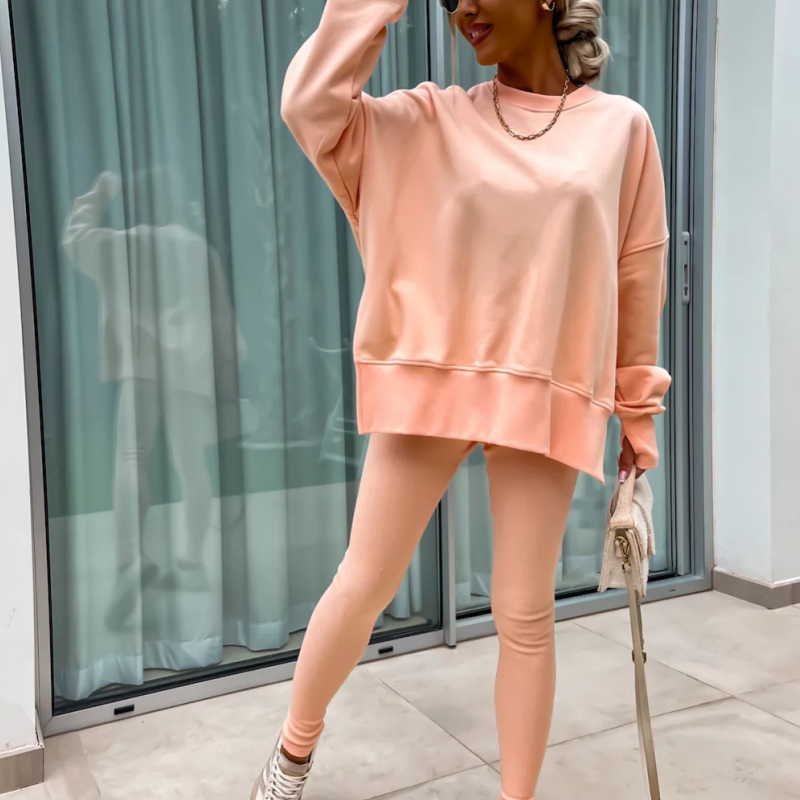 ✨Sportliches und stilvolles zweiteiliges Set - monochromes Langarm-Sweatshirt und Damen-Leggings
