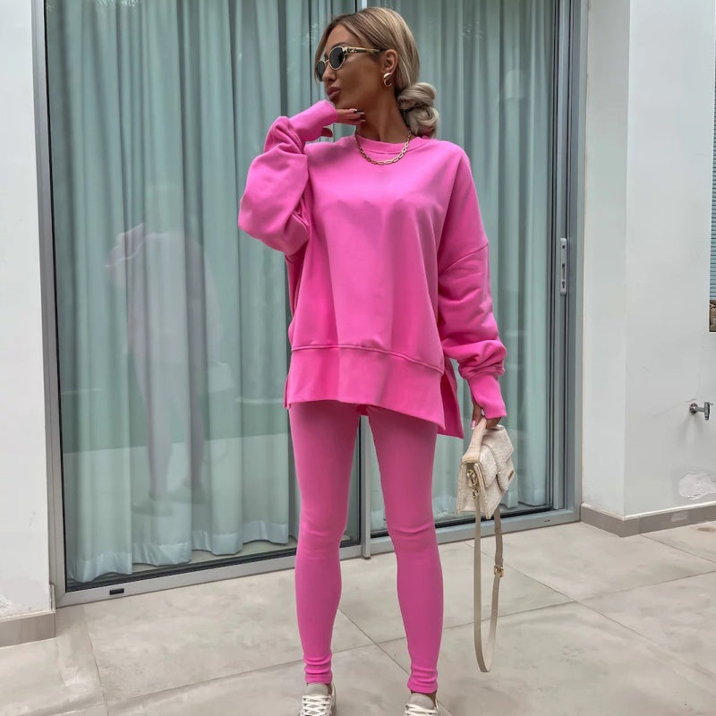 ✨Sportliches und stilvolles zweiteiliges Set - monochromes Langarm-Sweatshirt und Damen-Leggings