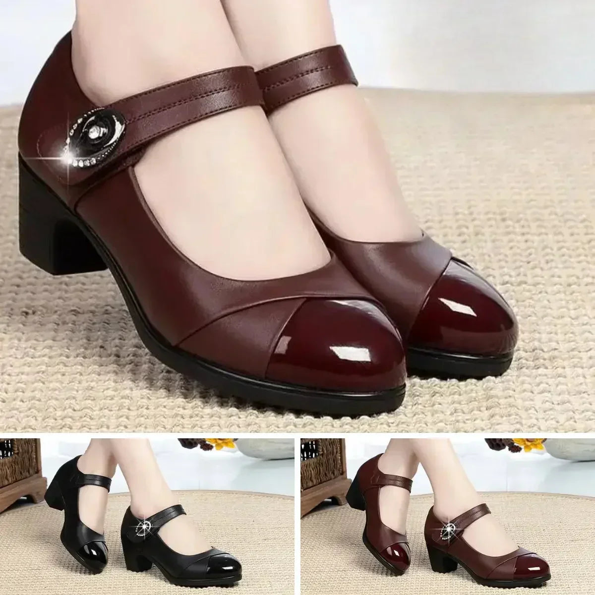 Orthopädische Schuhe aus Leder mit Rautenknopf und weicher Sohle für Damen 【Bequem, rutschfest】