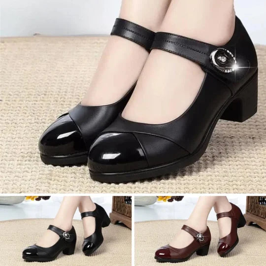 Orthopädische Schuhe aus Leder mit Rautenknopf und weicher Sohle für Damen 【Bequem, rutschfest】